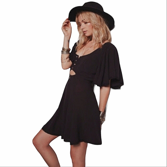 Free People Dresses & Skirts - Free People Phoenix Cut Away Dress Black Size Small Cotton FP Boho Hipster Style